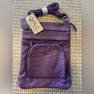 Maze Exclusive Genuine Leather Crossbody Bag Purple Adjustable Strap NWT